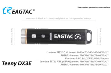 Image of EAGTAC Teeny DX3E Flashlight, SST20 NW LED, 930lm, Black, Teeny DX3E-SST20-NCW
