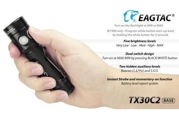 Image of Eagtac TX30C2, XHP35 HD CW LED, 2000 lumens, Black, Flashlight Only, 2938