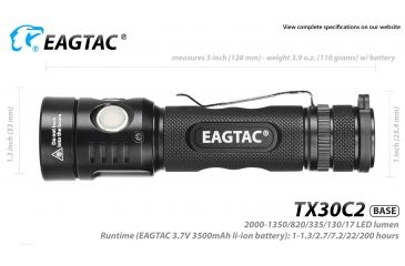 Image of Eagtac TX30C2, XHP35 HD CW LED, 2000 lumens, Black, Flashlight Only, 2938