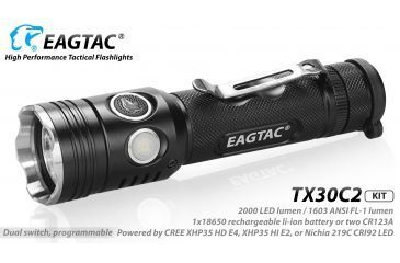 Image of Eagtac TX30C2, XHP35 HD CW LED, 2000 lumens, Black, Flashlight Kit, 2939