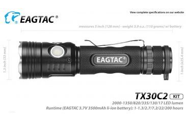 Image of Eagtac TX30C2, XHP35 HD CW LED, 2000 lumens, Black, Flashlight Kit, 2939