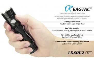 Image of Eagtac TX30C2, XHP35 HD CW LED, 2000 lumens, Black, Flashlight Kit, 2939
