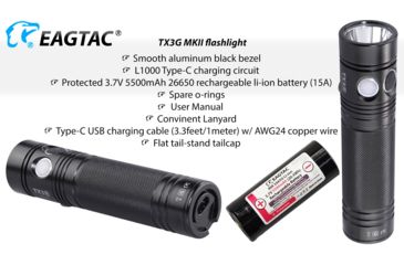 Image of EAGTAC TX3G MKII Base Flashlight, XHP70.2 CW LED, 3550lm, Black, Medium 4269