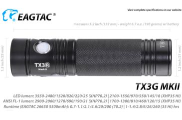 Image of EAGTAC TX3G MKII Base Flashlight, XHP70.2 CW LED, 3550lm, Black, Medium 4269
