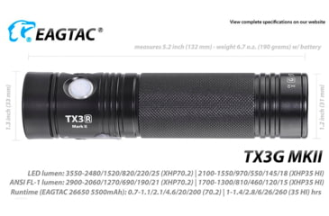Image of EAGTAC TX3G MKII Flashlight, XHP70.2 NW LED, 3320lm, Black, TX3G-MKII-XHP702-REG-NW