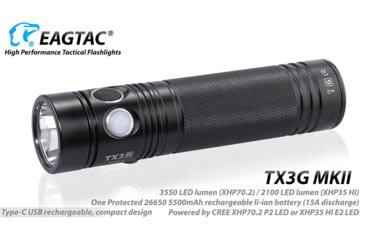 Image of EAGTAC TX3G MKII Flashlight, XHP70.2 NW LED, 3320lm, Black, TX3G-MKII-XHP702-REG-NW