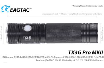 Image of EAGTAC TX3G MKII Pro Flashlight, XHP70.2 CW LED, 3550lm, Black, Medium 4203