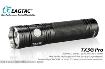 Image of EAGTAC TX3G Pro Flashlight, XHP70.2 CW LED, 2000lm, Black, TX3G-XHP702-PRO-CW