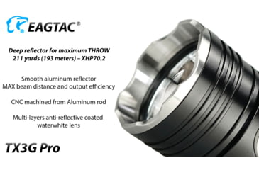 Image of EAGTAC TX3G Pro Flashlight, XHP70.2 CW LED, 2000lm, Black, TX3G-XHP702-PRO-CW