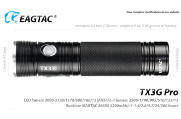 Image of EAGTAC TX3G Pro Flashlight, XHP70.2 CW LED, 2000lm, Black, TX3G-XHP702-PRO-CW