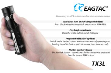 Image of EAGTAC TX3L BASE XJP35 HI CW, 2100 Lumen, USB Rechargeable, 18650 Led Flashlight, Black, Medium 4237