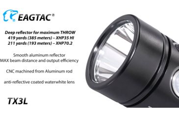 Image of EAGTAC TX3L BASE XJP35 HI CW, 2100 Lumen, USB Rechargeable, 18650 Led Flashlight, Black, Medium 4237