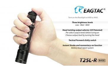 Image of Eagtac USB Rechargeable T25LR XHP35 HD 2000 Lumen Tactical Flashlight Base, Black, Medium, 2916