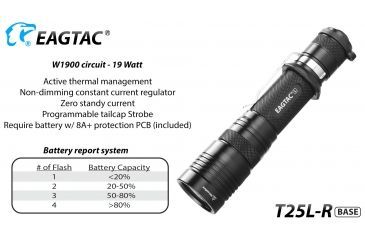 Image of Eagtac USB Rechargeable T25LR XHP35 HD 2000 Lumen Tactical Flashlight Base, Black, Medium, 2916
