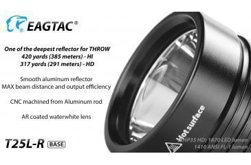 Image of Eagtac USB Rechargeable T25LR XHP35 HD 2000 Lumen Tactical Flashlight Base, Black, Medium, 2916