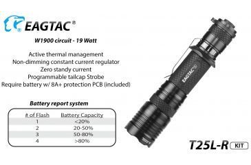 Image of Eagtac USB Rechargeable T25LR XHP35 HD 2000 Lumen Tactical Flashlight KIT, Black, Medium, 2917