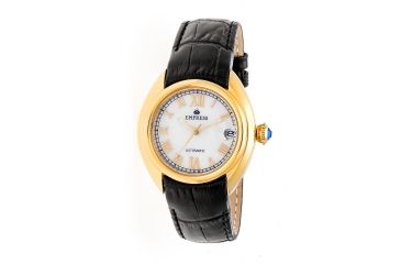 Image of Empress Anoinette Automatic Mother-Of-Pearl Leather-Band Watch w/Date, Gold/White, Standard EMPEM1403