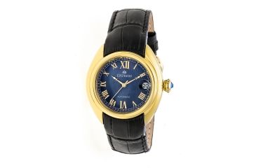 Image of Empress Anoinette Automatic Mother-Of-Pearl Leather-Band Watch w/Date, Gold/Black, Standard EMPEM1404