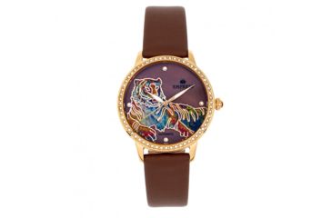 Image of Empress Diana Automatic Engraved MOP Leather-Band Watch, Brown, One Size, EMPEM3005