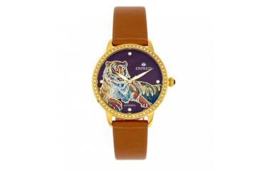 Image of Empress Diana Automatic Engraved MOP Leather-Band Watch, Camel, One Size, EMPEM3004