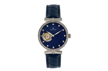 Image of Empress Edith Semi-Skeleton Leather-Band Watch, Blue, One Size, EMPEM3303