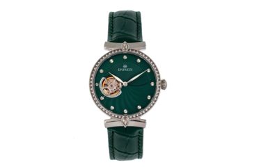 Image of Empress Edith Semi-Skeleton Leather-Band Watch, Green, One Size, EMPEM3302