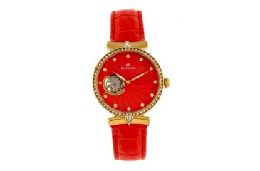 Image of Empress Edith Semi-Skeleton Leather-Band Watch, Orange, One Size, EMPEM3304
