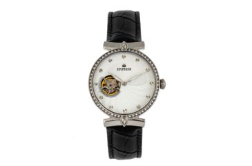 Image of Empress Edith Semi-Skeleton Leather-Band Watch, White, One Size, EMPEM3301