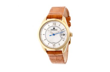 Image of Empress Messalina MOP Leather-Band Watch w/Date, Camel, EMPEM2403