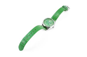 Image of Empress Messalina MOP Leather-Band Watch w/Date, Green, EMPEM2402