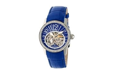 Image of Empress Justinian Automatic Semi-Skeleton Dial Leather-Band Watch, Silver/Blue, Standard EMPEM1602
