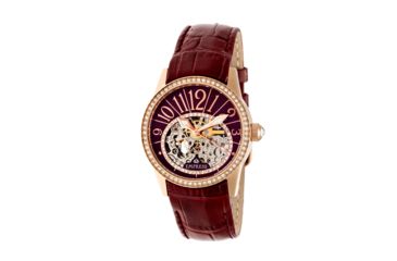 Image of Empress Justinian Automatic Semi-Skeleton Dial Leather-Band Watch, Rose Gold/Red, Standard EMPEM1606