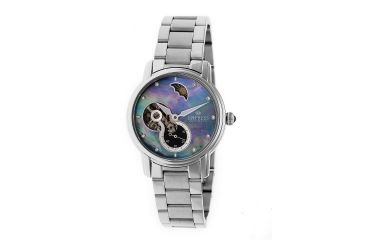 Image of Empress Theodora Automatic Mother-of-Pearl Semi-Skeleton Bracelet Watch, Silver/Black/Silver, Standard EMPEM1202