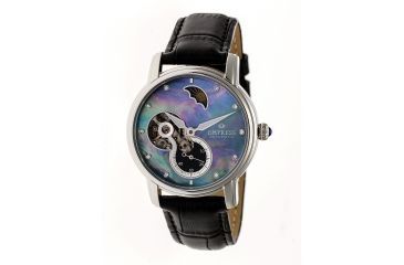 Image of Empress Theodora Automatic Mother-of-Pearl Semi-Skeleton Leather-Band Watch, Silver/Black/Black, Standard EMPEM1205
