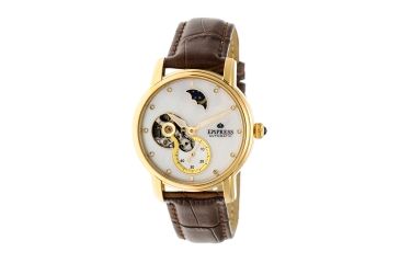 Image of Empress Theodora Automatic Mother-of-Pearl Semi-Skeleton Leather-Band Watch, Gold/Silver/Brown, Standard EMPEM1206