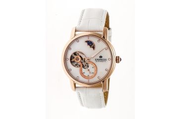Image of Empress Theodora Automatic Mother-of-Pearl Semi-Skeleton Leather-Band Watch, Rose Gold/Silver/White, Standard EMPEM1207