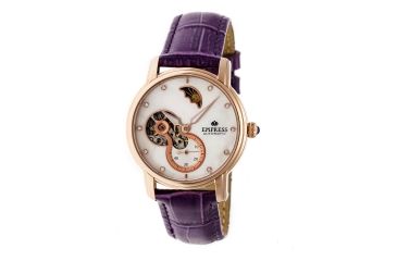 Image of Empress Theodora Automatic Mother-of-Pearl Semi-Skeleton Leather-Band Watch, Rose Gold/Silver/Purple, Standard EMPEM1208