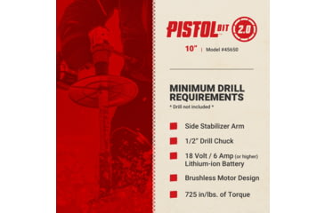 Image of Eskimo Pistol Bit 2.0, Drill-Adaptive Auger, 10-Inch, Centering Point, Red, 10-Inch, 45650