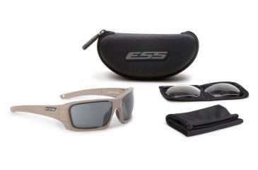 Image of ESS Rollbar Tactical Sunglasses Kit,Terrain Tan Frame,Clear and Smoke Lenses,Pouch,Strap EE9018-07