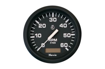 Image of Faria Beede Instruments Euro Black 4" Tachometer w/Hourmeter - 6,000 RPM Gas - Inboard 54684