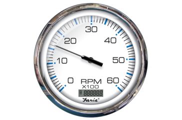 Image of Faria Beede Instruments Tachometer w/Digital Hourmeter 6000 RPM Gas Inboard Chesapeake White w/Stainless Steel Bezel 5" 75476