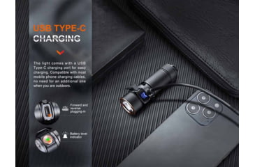 Image of Fenix E18R V2.0 Rechargeable EDC Flashlight, 16340, Luminus SST40 Cool White LED, 1200 Lumens, E18RV2BK