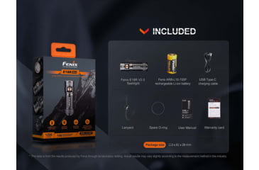 Image of Fenix E18R V2, Flashlight, White LED, 1,200 Lumens, 2.64 Long, Anodized Finish, Black, Includes Rechargeable 16340 and USB Type-C Charging Cable