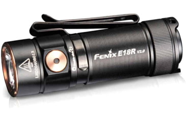 Image of Fenix E18R V2, Flashlight, White LED, 1,200 Lumens, 2.64 Long, Anodized Finish, Black, Includes Rechargeable 16340 and USB Type-C Charging Cable