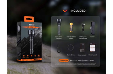 Image of Fenix HT32, Flashlight, White/Red/Green LED, 2,500 Lumens, 6.3 Long, Anodized Finish, Black, Includes Rechargeable 21700 Battery and USB Type-C Charging Cable