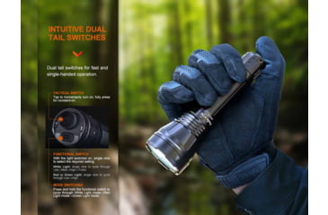 Image of Fenix HT32, Flashlight, White/Red/Green LED, 2,500 Lumens, 6.3 Long, Anodized Finish, Black, Includes Rechargeable 21700 Battery and USB Type-C Charging Cable