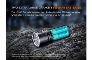 Image of Fenix LR35R PRO, Flashlight, White/Red/UV LED, 10,000 Lumens, Anodized Finish, Black, Includes 2-Rechargeable ARB-L21-6000 Batteries and USB Type-C Charging Cable