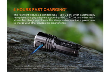 Image of Fenix LR35R PRO, Flashlight, White/Red/UV LED, 10,000 Lumens, Anodized Finish, Black, Includes 2-Rechargeable ARB-L21-6000 Batteries and USB Type-C Charging Cable