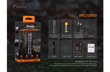 Image of Fenix PD35 V3, Flashlight, White LED, 1,700 Lumens, Anodized Finish, Black, Includes Rechargeable 18650 Battery and USB Type-C Charging Cable