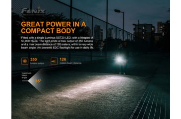 Image of Fenix Lighting E20 V2.0 350 Lumens Luminus SST20 LED Flashlight, Black, E20V2BK